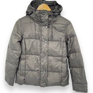 Women's GAP Brown Down Puffer Jacket Coat Parka Hooded Zip Quilted Winter SZ XS